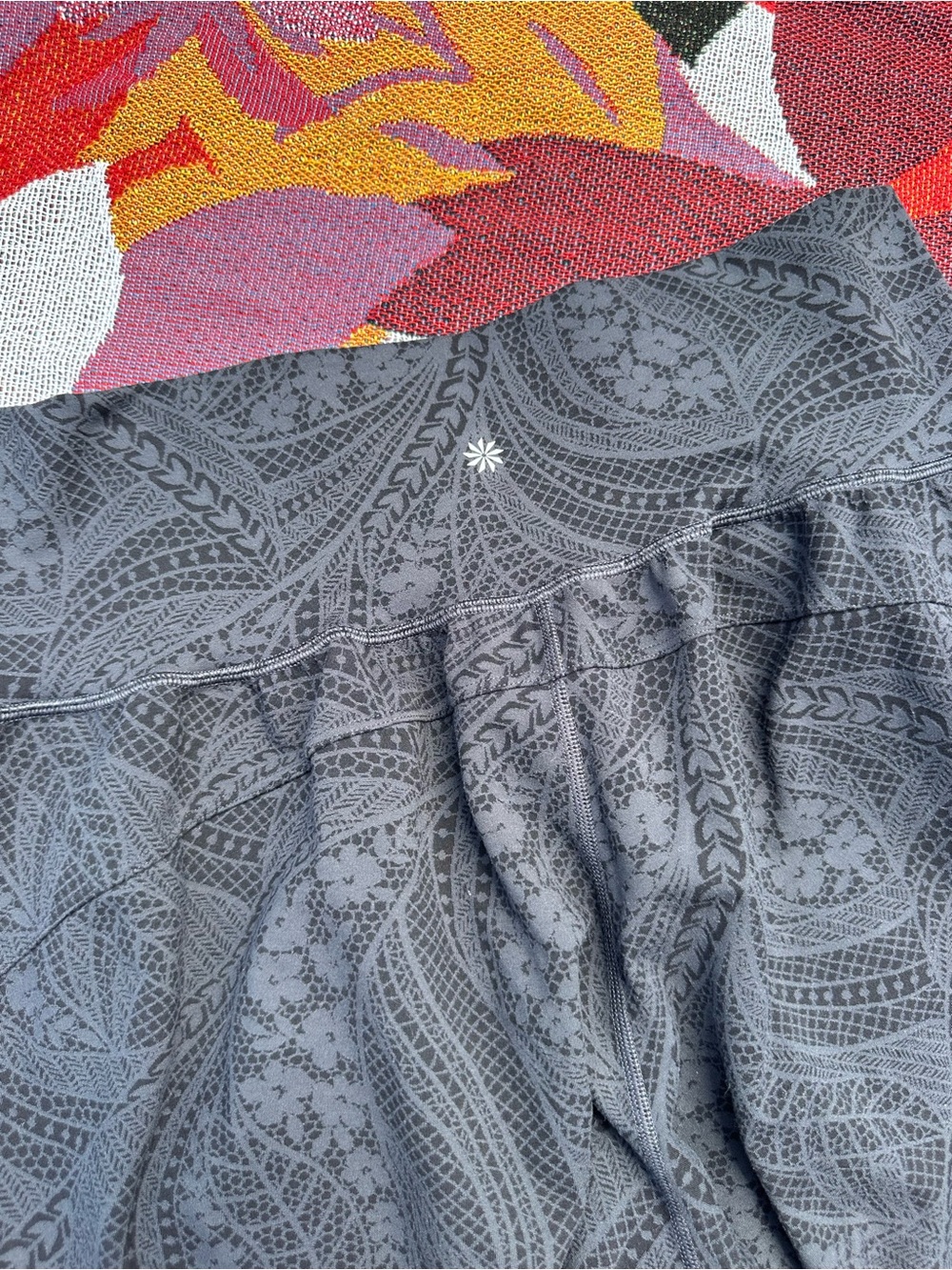 Athleta Salutation Textured Black Paisley Printed High-Waist Joggers - Picture 3 of 4